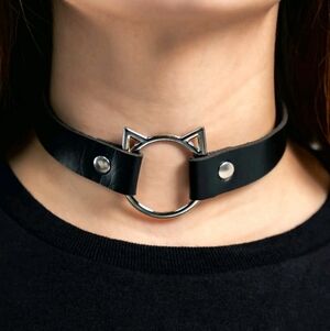 NEW Dolls Kill Black Kitty Feline Cat O-Ring Vegan Leather Choker Necklace